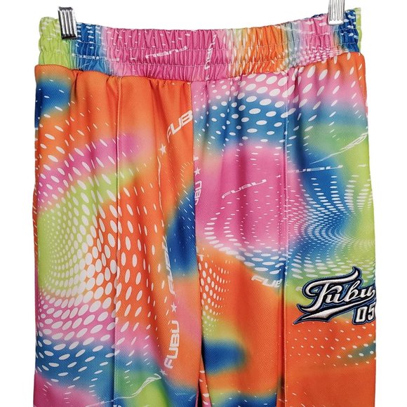 FUBU X Forever 21 Size M Pants Pull-On Wide Leg Rainbow Swirl Logo StreetWear - Picture 4 of 11